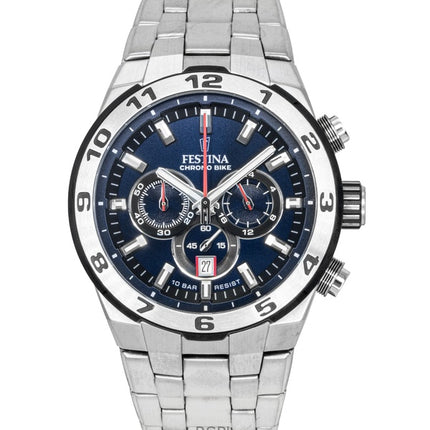Montre Festina Chrono Bike chronographe en acier inoxydable, cadran bleu, quartz, 100 m, F20670-1