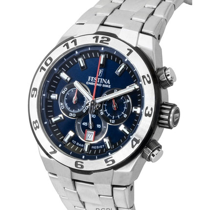 Montre Festina Chrono Bike chronographe en acier inoxydable, cadran bleu, quartz, 100 m, F20670-1