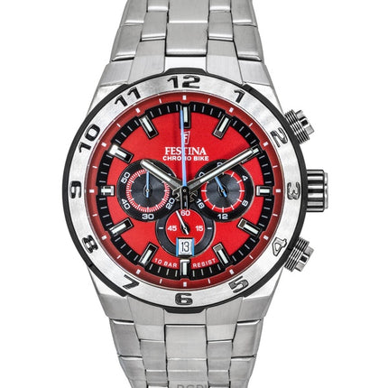 Montre Festina Chrono Bike chronographe en acier inoxydable, cadran rouge, quartz, 100 m, F20670-5