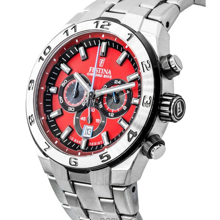Montre Festina Chrono Bike chronographe en acier inoxydable, cadran rouge, quartz, 100 m, F20670-5