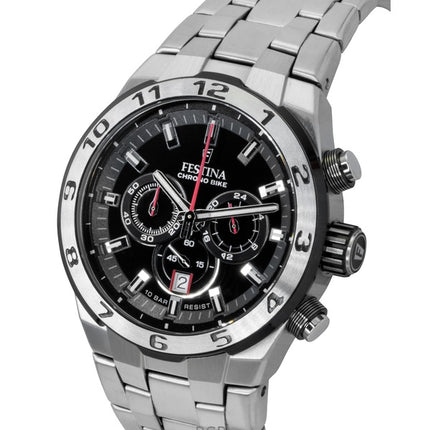 Montre Festina Chrono Bike chronographe en acier inoxydable, cadran noir, quartz, 100 m, F20670-6