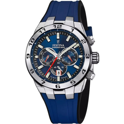 Montre Festina Chrono Bike pour homme avec bracelet en caoutchouc et cadran bleu F20671-1 100 m