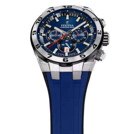 Montre Festina Chrono Bike pour homme avec bracelet en caoutchouc et cadran bleu F20671-1 100 m