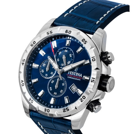 Montre Festina Timeless Chronographe Bracelet Cuir Cadran Bleu Quartz F20692-2 100M Homme