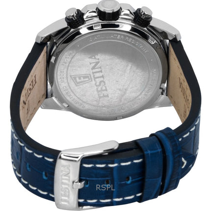 Montre Festina Timeless Chronographe Bracelet Cuir Cadran Bleu Quartz F20692-2 100M Homme
