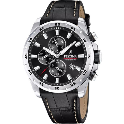 Montre chronographe Festina Timeless pour homme avec bracelet en cuir et cadran noir F20692-4 100 m