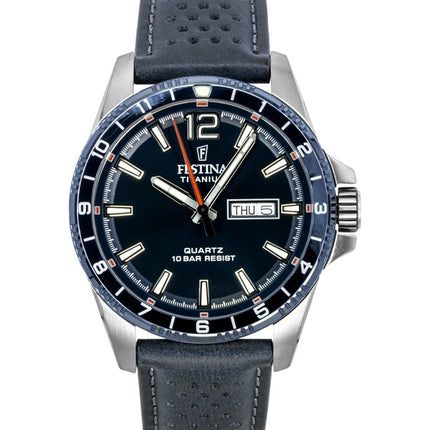 Montre homme Festina Titanium Analogique Bracelet Cuir Cadran Bleu Quartz F20699-2 100M