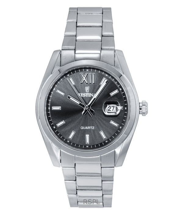 Montre Festina Classic pour homme, acier inoxydable, cadran gris, quartz, F20707-3