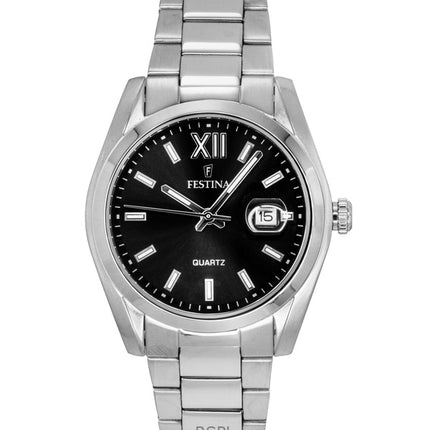 Montre Festina Classic pour homme, acier inoxydable, cadran noir, quartz, F20707-6