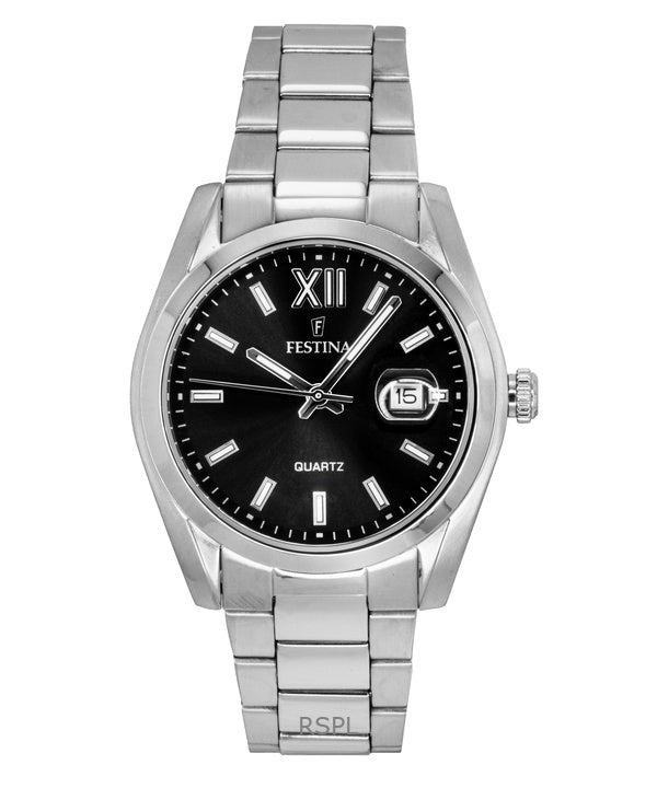 Montre Festina Classic pour homme, acier inoxydable, cadran noir, quartz, F20707-6