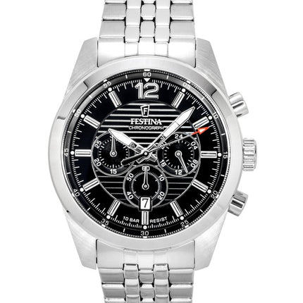 Montre homme Festina Timeless Chronograph, cadran noir, quartz F20742-3, étanche à 100 m