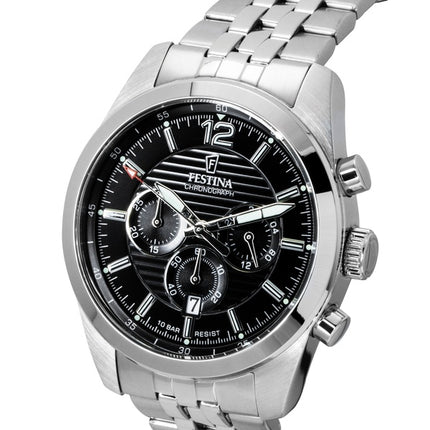 Montre homme Festina Timeless Chronograph, cadran noir, quartz F20742-3, étanche à 100 m