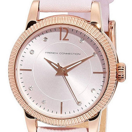 FCUK Crystal Accents Bracelet en cuir Quartz FCS1006P Montre pour femme