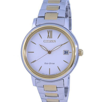 Montre Citizen Eco-Drive FE6094-84A en acier inoxydable bicolore avec cadran blanc pour femme