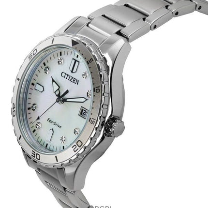 Montre pour femme Citizen Marine Eco-Drive avec accents en cristal, cadran en acier inoxydable et nacre, FE6170-88D, 100 m