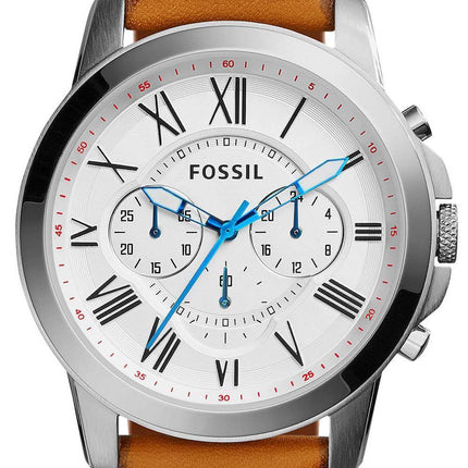Fossiles accorder Quartz chronographe cadran blanc cuir Tan FS5060 montre homme