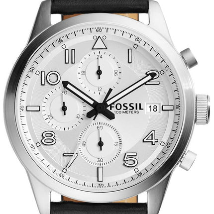 Fossile quotidienne chronographe en cuir noir FS5136 montre homme