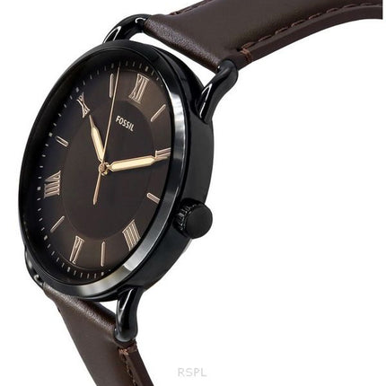 Montre pour homme Fossil Copeland avec bracelet en cuir marron et cadran noir à quartz FS5666