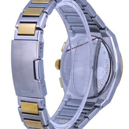 Fossil Everett chronographe deux tons en acier inoxydable cadran noir Quartz FS5879 montre pour homme