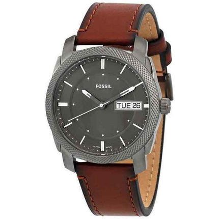 Montre pour homme Fossil Machine analogique LiteHide, bracelet en cuir, cadran gris, quartz FS5900