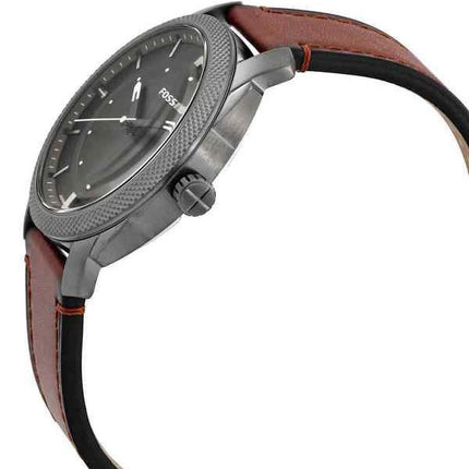 Montre pour homme Fossil Machine analogique LiteHide, bracelet en cuir, cadran gris, quartz FS5900