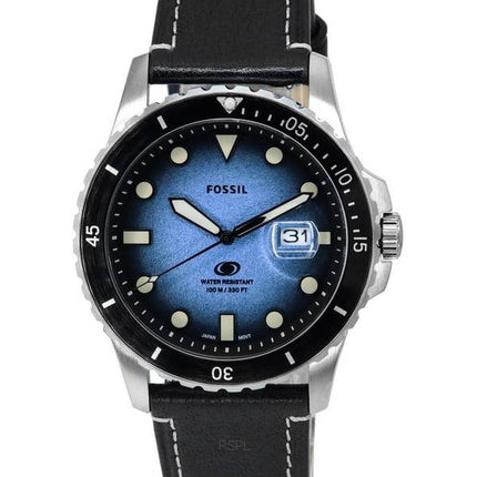 Montre pour homme Fossil Blue Dial Black LiteHide Leather Strap Quartz FS5960 100M