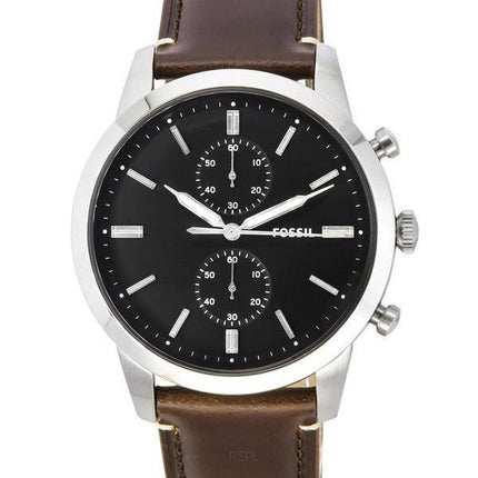 Fossil Townsman Chronographe Marron Bracelet en cuir LiteHide Cadran noir Quartz FS5967SET Montre pour homme avec coffret cadeau