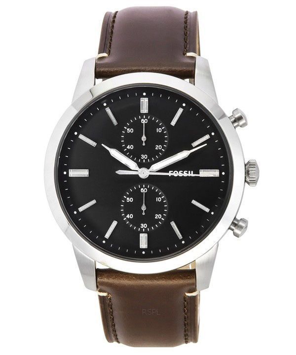 Fossil Townsman Chronographe Marron Bracelet en cuir LiteHide Cadran noir Quartz FS5967SET Montre pour homme avec coffret cadeau