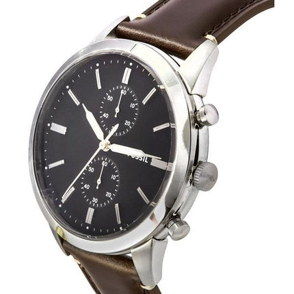 Fossil Townsman Chronographe Marron Bracelet en cuir LiteHide Cadran noir Quartz FS5967SET Montre pour homme avec coffret cadeau