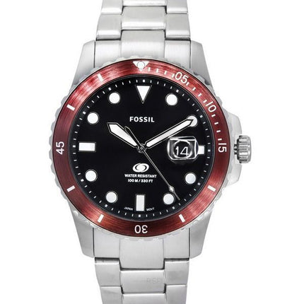 Montre pour homme Fossil Blue Dive en acier inoxydable avec cadran noir et quartz FS6013 100M