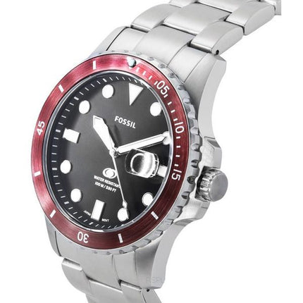 Montre pour homme Fossil Blue Dive en acier inoxydable avec cadran noir et quartz FS6013 100M