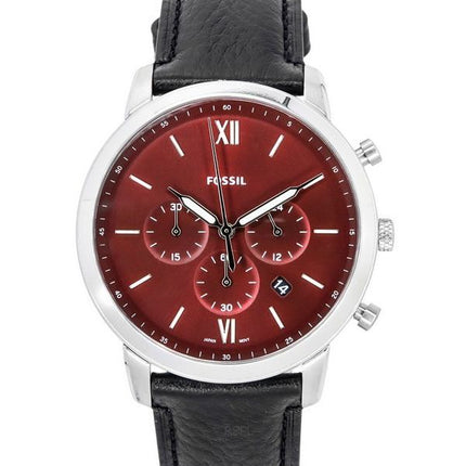 Montre pour homme Fossil Neutra Chronograph Black LiteHide Bracelet en cuir Cadran bordeaux Quartz FS6016