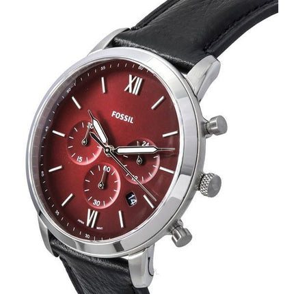 Montre pour homme Fossil Neutra Chronograph Black LiteHide Bracelet en cuir Cadran bordeaux Quartz FS6016