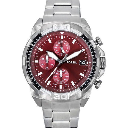 Montre pour homme Fossil Bronson chronographe fumé en acier inoxydable cadran bordeaux à quartz FS6017