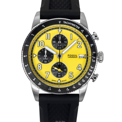 Montre chronographe Fossil Sport Tourer pour homme avec bracelet en silicone et cadran jaune à quartz FS6044