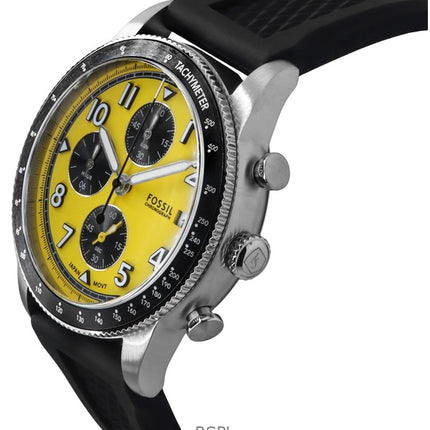Montre chronographe Fossil Sport Tourer pour homme avec bracelet en silicone et cadran jaune à quartz FS6044