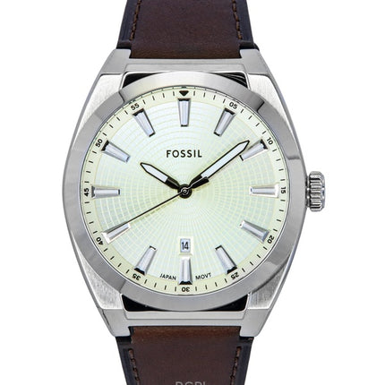 Montre homme Fossil Everett FS6071, bracelet en cuir, cadran crème, quartz