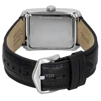 Montre homme Fossil Carraway FS6078, bracelet en cuir, cadran argenté, mouvement à quartz