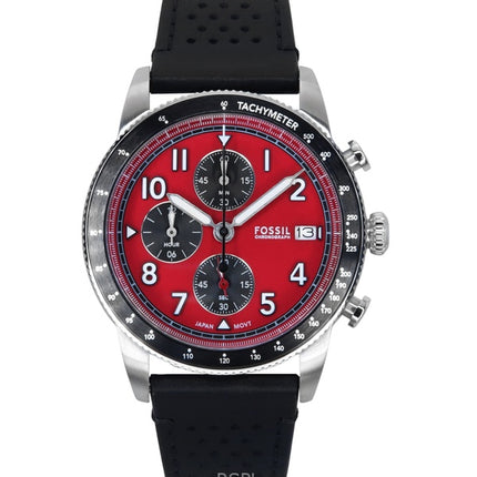 Montre chronographe Fossil Sport Tourer pour homme, bracelet en cuir, cadran rouge, quartz, FS6086