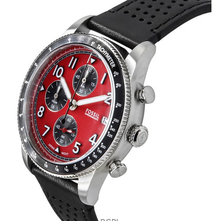 Montre chronographe Fossil Sport Tourer pour homme, bracelet en cuir, cadran rouge, quartz, FS6086