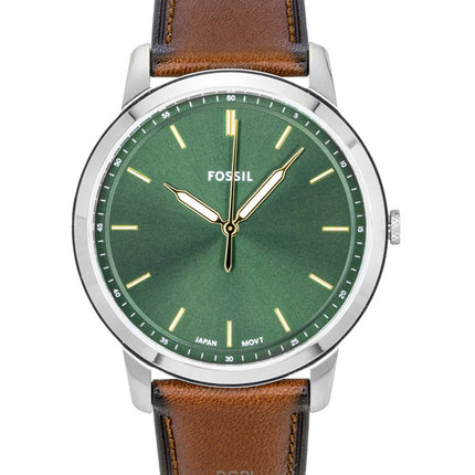 Montre homme Fossil Minimalist FS6094 avec bracelet en cuir, cadran vert et mouvement à quartz