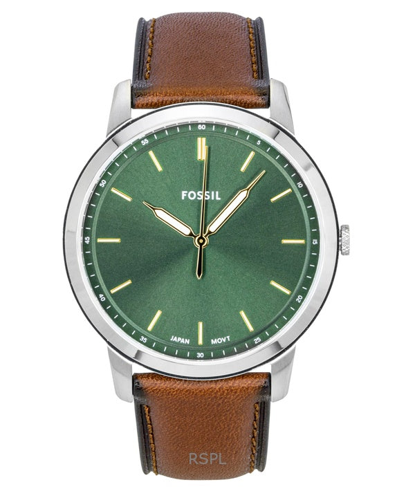 Montre homme Fossil Minimalist FS6094 avec bracelet en cuir, cadran vert et mouvement à quartz
