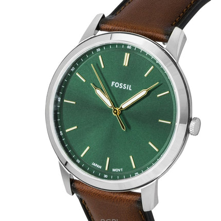 Montre homme Fossil Minimalist FS6094 avec bracelet en cuir, cadran vert et mouvement à quartz
