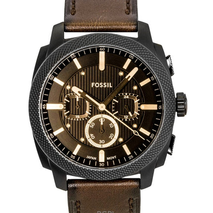 Montre homme Fossil Machine Chronograph, bracelet en cuir, cadran marron, mouvement à quartz FS6101