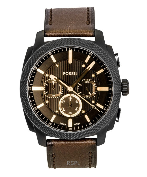 Montre homme Fossil Machine Chronograph, bracelet en cuir, cadran marron, mouvement à quartz FS6101