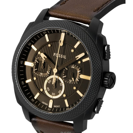 Montre homme Fossil Machine Chronograph, bracelet en cuir, cadran marron, mouvement à quartz FS6101