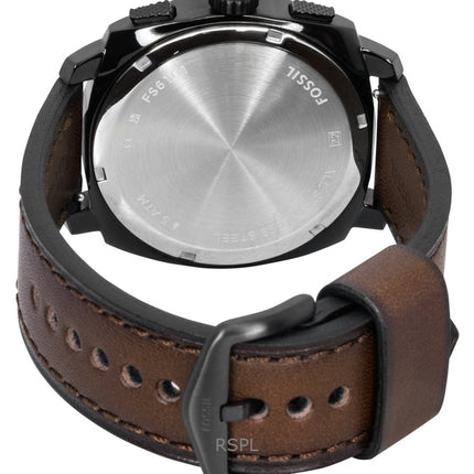 Montre homme Fossil Machine Chronograph, bracelet en cuir, cadran marron, mouvement à quartz FS6101