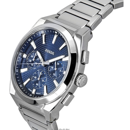 Montre chronographe Fossil Everett pour homme, acier inoxydable, cadran bleu, quartz, FS6104