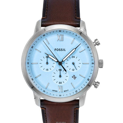 Montre chronographe Fossil Neutra pour homme, bracelet en cuir, cadran bleu soleillé, quartz FS6109