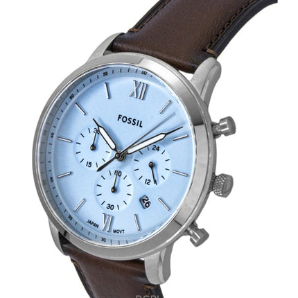 Montre chronographe Fossil Neutra pour homme, bracelet en cuir, cadran bleu soleillé, quartz FS6109